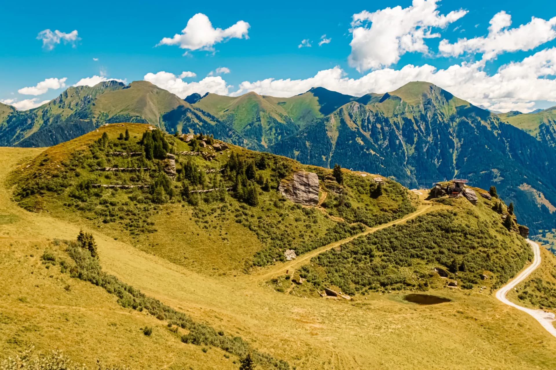 Alpine summer view at Schlossalmbahn cable car, Mount Kleine Scharte, Bad Hofgastein, St. Johann im Pongau, Salzburg, Austria