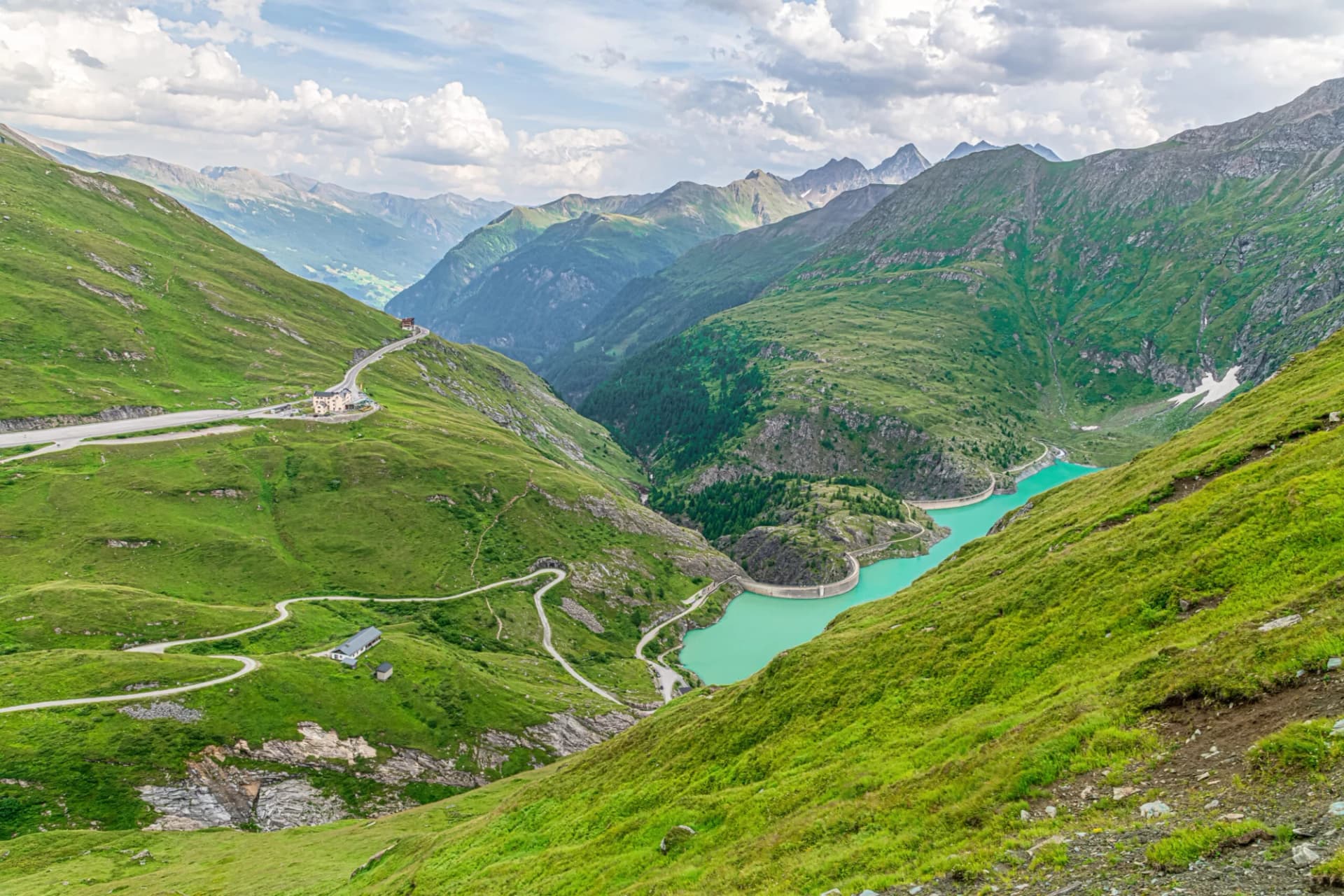 View on Margaritze artifical lake near Grossglockner Hochalpen Strasse in Hohe Tauern in Alps in Austria
