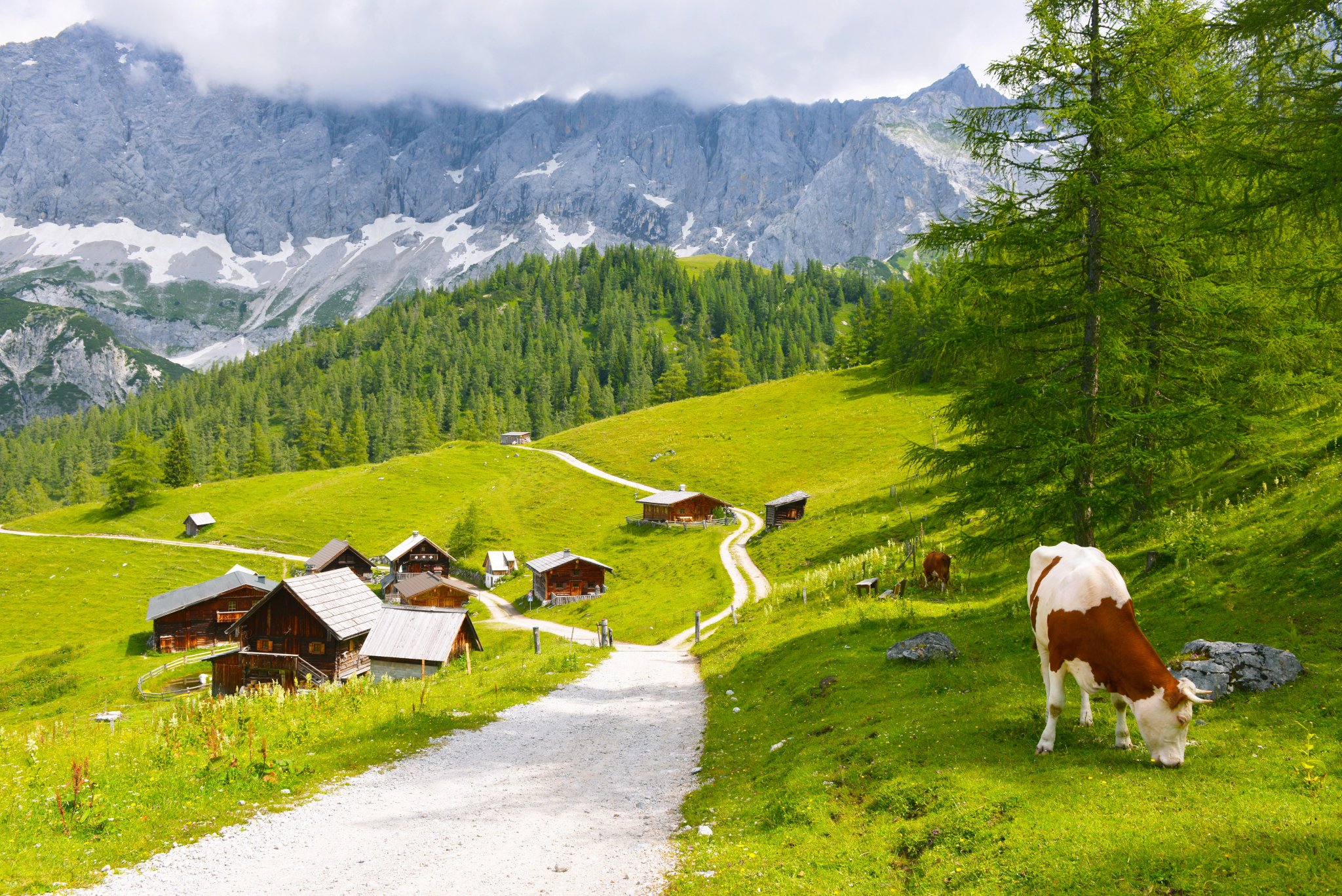 Neustattalm - traditional Austrian mountain village close to Dachstein, Austria.