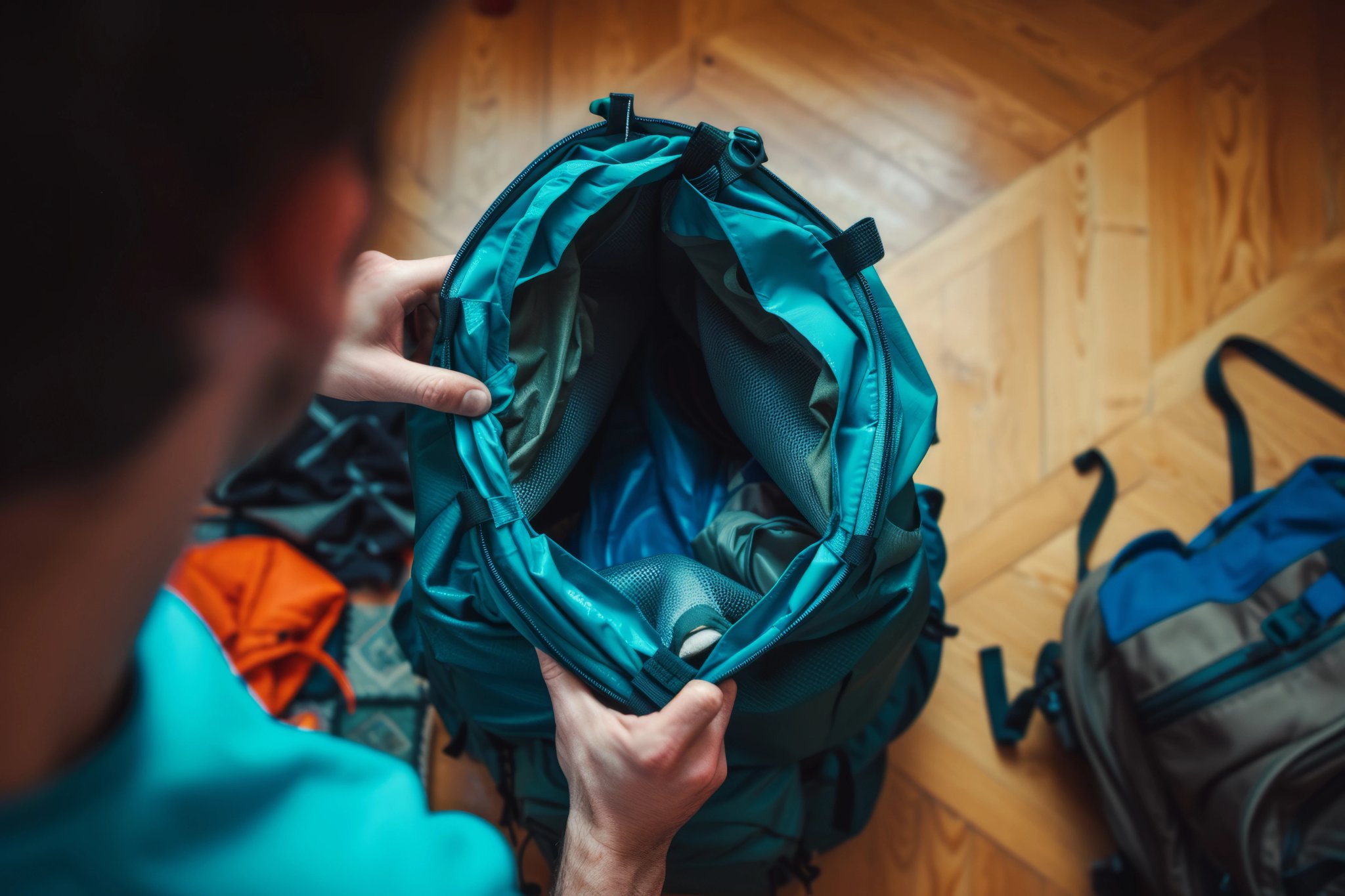 Touriste préparant son sac à dos pour voyager, préparant des aventures d'été, concept de voyage