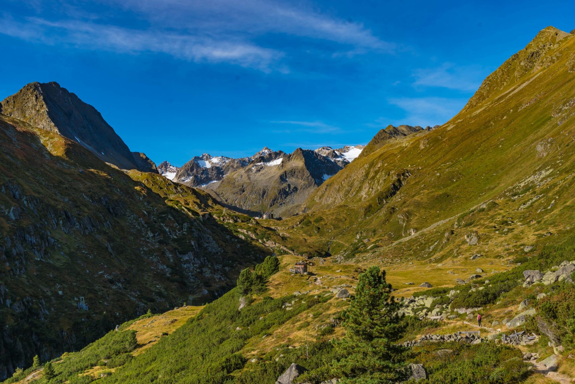 mountain landscape in the stubai valley tyrol, oberbergtal with franz senn hütte